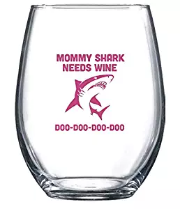 Funny Mom Wine Glass - Stemless Novelty Wine Glass for Women - Fun Shark Gifts Cup Accessories for Wife Mom Friends