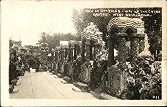 Row of Stations, Way of the Cross Grotto West Bend, Iowa IA Original Vintage Postcard