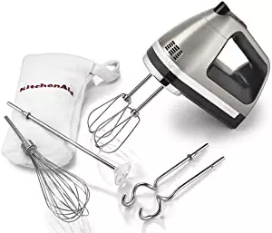 kitchenaid 9-Speed Hand Mixer Beautiful silver almost metal color KHM920ACS + Dough hooks/Whisk/Rod/Bag Silver Package great for Stainless Steel Kitchen Appliences.