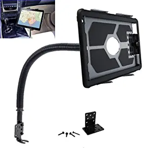 ChargerCity Heavy Duty Flexible 22“ Aluminum gooseneck ELD Compliant car Truck Fleet Floor seat Bolt Tablet Mount for Apple iPad Air Pro Mini Microsoft Surface Pro/Book Verizon 7 8 10 12 Tablets