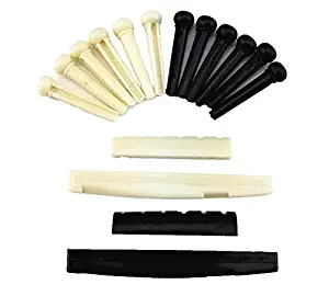 yueton Pack of 2 Sets Black and White Plastic Bridge Pins & Saddle & Nut Replacement Parts for Acoustic Guitar