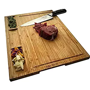 HHXRISE Large Organic Bamboo Cutting Board For Kitchen With Tray, With 3 Built-In Compartments And Juice Grooves, Heavy Duty Chopping Board Serving Tray, Butcher Block, Carving Board, BPA Free