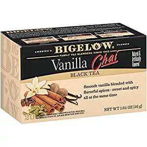 Bigelow Vanilla Chai Tea Bags 20-Count Boxes (Pack of 6), 120 Tea Bags Total.Caffeinated Individual Black Tea Bags, for Hot Tea or Iced Tea, Drink Plain or Sweetened with Honey or Sugar