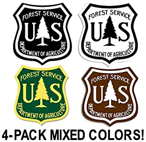 American Vinyl 4-Pack 4 Colors: 2.5 inch US Forest Service Shield Stickers (Set Hike Logo Forestry)