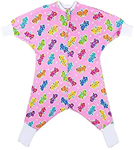 SleepingBaby Flying Squirrel Toddler Pajamas and Sleep Sack, Toddler Wearable Blanket with Anti-Slip Roll up Cuffs for Hands and Feet, Cozy Toddler Footed Pajamas (12-24 Months, Butterflies)