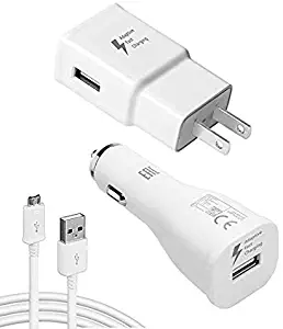 Adaptive Fast 15W Kit for BLU Dash JR with Quick Charge Wall+Car+MicroUSB Cable gives 2x faster charging! (White)