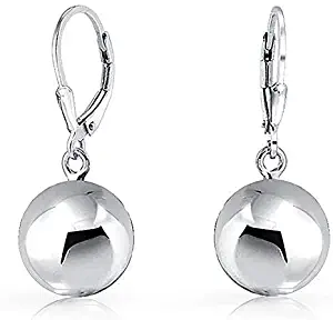 Simple Basic Dangling Leverback Round Bead Ball Drop Earrings For Women Rose Gold Plated 925 Sterling Silver 8-10 MM