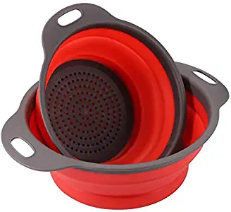 New Design 1set 2pcs Collapsible Strainer Silicone Vegetable Fruit Wash Drain Basket, Collapsible Silicone Strainer - Veggie Strainer, Drain Basket, Fruit Vegetable Strainer, Silicone Colander