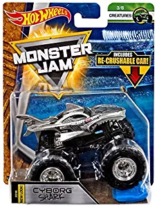 Hot Wheels Monster Jam 2018 Creatures Cyborg Shark (with Re-Crushable Car) 1:64 Scale