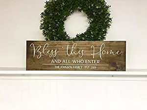 Bless This Home, Housewarming Gift, Personalized Family, Wood Sign, Wedding Gift, New Home Gift, Realtor Gift Client, Last Name Date, Rustic Wall Art Home Decor, 4x12 inches