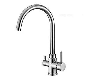 WaterLux WL-302STS Stainless Steel Finish Deluxe 3-Way Kitchen Faucet for Reverse Osmosis System Lead Free
