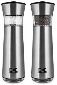 Kalorik Electric Gravity Salt and Pepper Grinder, PPG 43639 CP, Automatic Stainless Steel Spice Grinder Easy Tilt and Grind, Stainless Steel.