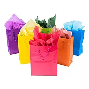 Adorox 12 Assorted (13" h x 10" w x 4 1/2" d) Bright Neon Colored Party Present Paper Gift Bags Birthday Wedding All Occasion