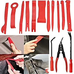 LIMICAR 14PCS Auto Upholstery Fastener Tools Clip Plier Set Car Panel Dash Audio Radio Removal Tools Clip Pliers Fastener Remover Pry Tool Set Car Upholstery Repair Kit with Storage Bag