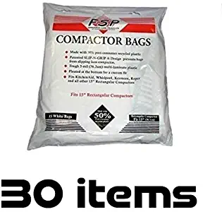 Lawn Mower Parts Set of 30 Trash Compactor Bags for KitchenAid Fits W/Holes 15" Plastic + (Free Two E-Books)