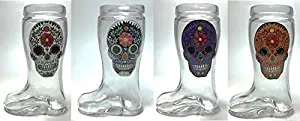 Circleware 07400 Das Boot Huge Set of 4 Sugar Skull Beer Glasses Drinking Mugs Funny Entertainment Beverage Glassware for Water and Bar Barrel Liquor Dining Decor, Large 1 L