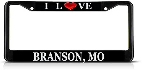 Sign Destination Metal Insert License Plate Frame I Love Heart Branson, Mo Weatherproof Car Accessories Black 2 Holes Solid Insert 1 Frame