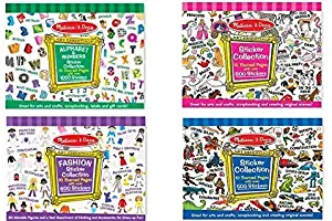 Melissa and Doug Sticker Collections 4 pack bundle (Pink, Blue, Fashion and Alphabets & Numbers)