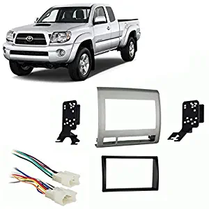 Compatible with Toyota Tacoma 2005 2006 2007 2008 2009 2010 2011 Double DIN Car Stereo Harness Radio Dash Kit Grey