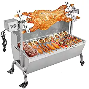 Generic 132LBS 35.43" Lamb Pig Goat Charcoal Barbeque Grill Spit Rotisserie Hog Roasting Machine with Wind Shield Motor