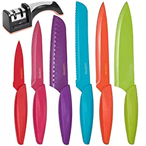 Stainless Steel Kitchen Knife Set &ndash; 13 Piece - BONUS Sharpener - 6 Knives - Chef, Bread, Carving, Paring, Utility and Santoku Knife - Cutlery Sets - Multicolor by Lucentee