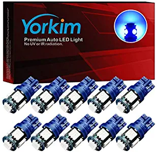 Yorkim 194 LED Bulbs Blue Super Bright Newest 5th Generation, T10 LED Bulbs, 168 LED Bulb for Car Interior Door Courtesy Dome Map License Plate Lights W5W 2825, Pack of 10