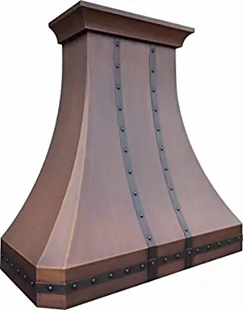 Sinda Copper Best Wall Kitchen Range Hood, Includes High Airflow Vent Motor, Stainless Steel Blower Box, Baffle Filter, Lights and Switch, 1000CFM Installs and Cleans Easily, Antique Copper W48xH30in