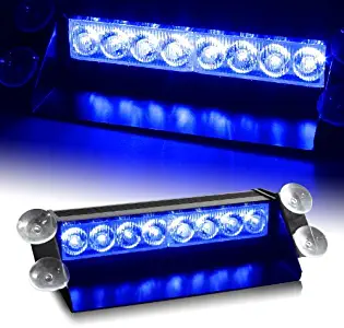 8 LED Visor Dashboard Emergency Strobe Lights for Interior Roof / Dash / Windshield (8 LED, Blue)