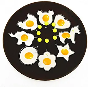 Xiangtat 8PC Stainless Steel Fried Egg Molds Rings Egg Pancake Mcmuffin Maker Cooking Tools Different Shapes Ring Heart Flower Kitchen Gadget Pancake Mold