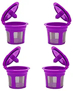 HLTEK Cycle Repeat Cup Filter Coffee Pods Capsule Bean Powder Shell Filter Stainless Steel Water Filter Cartridge Cup Drinkware Pitcher (4-Pack) - Fits Most Keurig K-Cup Brewers (Purple)
