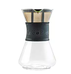 CAF&Eacute; BREW COLLECTION Pour Over Coffee Maker with Permanent BPA Free #4 Coffee Filter/Coffee Dripper- Heat Resistant Duran Borosilicate Glass 8 Cup (40 oz) Carafe & Black Silicone Comfort Grip