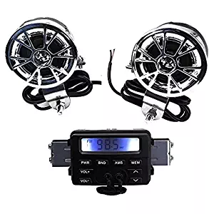 BADASS SHARKS New 12V Waterproof ATV Motorcycle Motorbike Scooter Audio System Handlebar FM MP3 Stereo Speaker Audio Sound System AUX Input 2 Speaker for Cruiser Biker Chopper Cafe Racer ATV