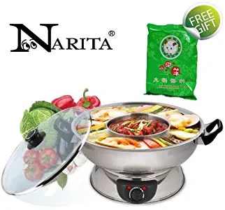 NARITA 4.5Q ELECTRIC STAINLESS STEEL 2 WAY HOT POT (WITH A FREE PACK OF SOUP BASE FROM LITTLE SHEEP)