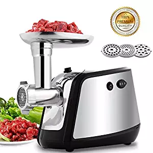 Electric Meat Grinder, Meat Mincer with 3 Grinding Plates and Sausage Stuffing Tubes for Home Use &Commercial, Stainless Steel/Silver/1000W(Max)