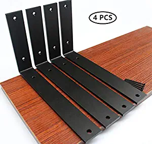 4 Pack - L11" x H 6" x W 1.5", 5mm Thick Rustic Shelf Bracket, Iron Shelf Brackets, Metal Shelf Bracket, Industrial Shelf Bracket, Modern Shelf Bracket, Decorative Shelving, Shelf Supports with Screws