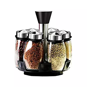 XIBI Hot 7Pcs/Set Rotating Stainless Steel Glass Cruet Condiment Spice Jars Set Salt Pepper Shakers Seasoning Sprays Dropshipping