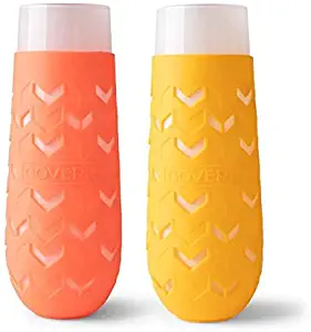 GOVERRE: Stemless Champagne Glass, Silicone Sleeve. (Perfect for Bubbly, Wedding, Toasts, Engagement, Hostess, Birthday Party), Set of 2 Coral & Mango