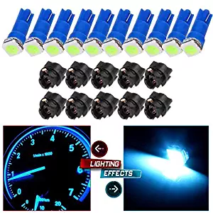 cciyu 10x Ice Blue LED & 10x Sockets Dash Instrument Panel Light Bulb T5 70 73 74 Used Replacement fit for side markers, running lights, corner & bumper lights, license plate lights etc