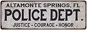 Altamonte Springs, FL Police DEPT. Sign Rustic Wall Decor Signs Department Officer First Responder Vintage Law Enforcement Tin Art Plaque Retro Gift 6 x 18 High Gloss Metal 206180012865