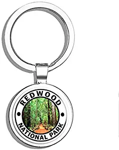 PRS Vinyl Round Redwood National Park - Sequoia Hike ca Travel rv Double Sided Stainless Steel Keychain Key Ring Chain Holder Car/Key Finder