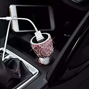 TISHAA Bling Handmade Dual USB Car Charger Designed for Apple and Android Devices (Large, Pink Crystal)