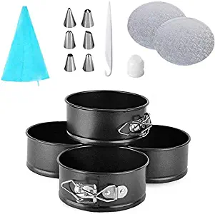 4 Inch Mini Springform Cheesecake Pan Set - 4 Pack Cake Pan Pastry bags Cake Board Mini Cheesecakes, Pizzas and Quiches