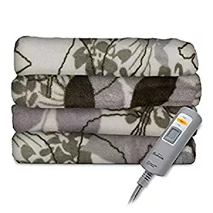 Sunbeam Velvet Plush Heated Throw Blanket 60" x 50" (Various Colors) (Floral Green)