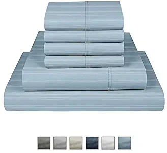 Fisher West New York Blue King Stripe Cotton Rich 6 pc Sheet set-1000 TC Breathable Wrinkle Resistant-Extra Deep Pocket with TightFit 1-Inch Elastic-Fits Mattress Upto 17" from Manhattan