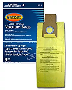 EnviroCare Replacement Vacuum Bags for Kenmore Upright Type U/L/O 50688 and 50690, Panasonic Type U-2, Miele Type Z. 9 Pack