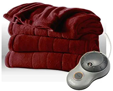 Sunbeam Slumber Rest Velvet Plush Garnet (Burgundy) Full Heated Blanket