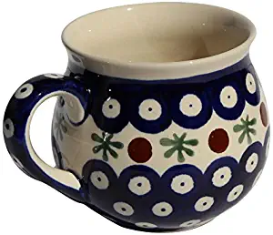 Polish Pottery Mug 8 Oz. From Zaklady Ceramiczne Boleslawiec #1452-41 Classic Pattern, Capacity: 8 Oz.