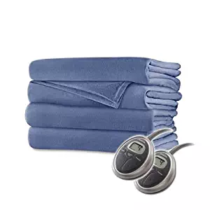 Sunbeam Luxurious Velvet Plush KING Heated Blanket with 20 Heat Settings, Auto-off, 2-Digital Controllers, 5 Yr Warranty (Dusty Blue)