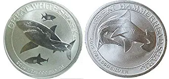 Australia Shark Silver Coin Set - 2014 1/2 oz Silver Great White Shark and 2015 great Hammerhead Shark Uncirculated