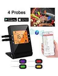 Heesai 1 Meat, Bluetooth Grilling Cooking Food, Wireless Remote Digital Thermometer for Oven Kitchen Smoker BBQ, iPhone & Android Phone, 4 Probes